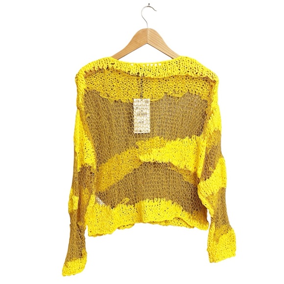 NWT Zara Open Knit Long Sleeve Top Yellow - Picture 3 of 8